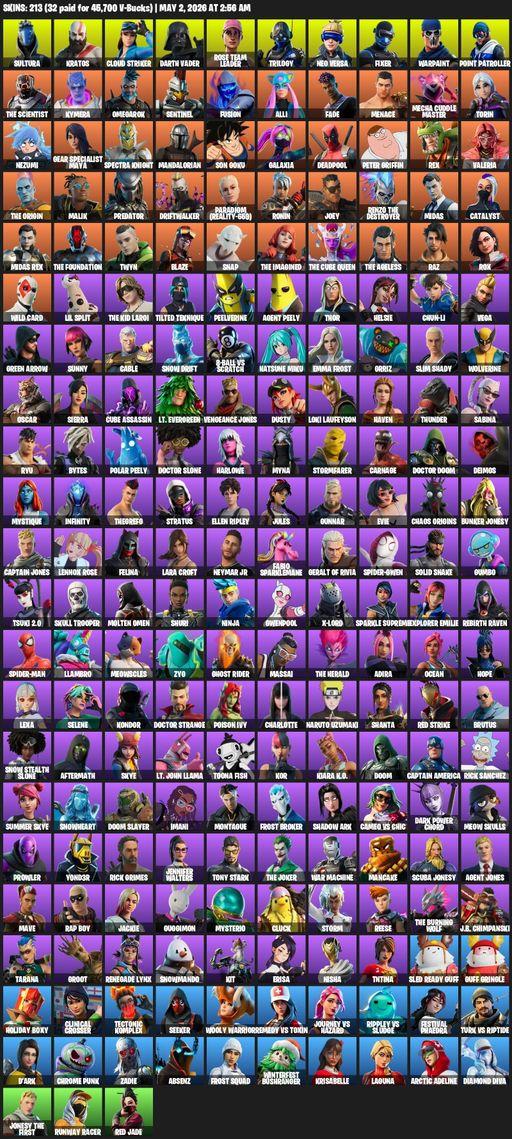 [PC/PSN/XBOX] | 213 skins | Leviathan Axe | OG STW | Lara Croft | Sultura | Kratos | Cloud Striker | Darth Vader | Rose Team Leader | Trilogy | Full Access