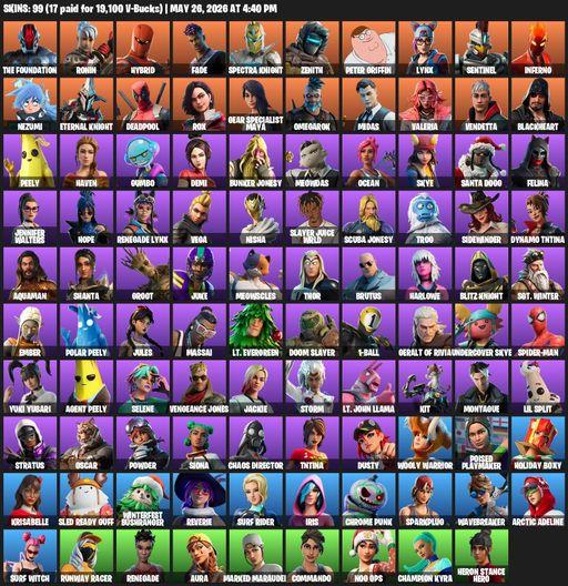 [PC/PSN] | 99 skins | Merry Mint Axe | The Foundation | Ronin | Hybrid | Fade | Spectra Knight | Zenith | Peter Griffin | Lynx | Sentinel | Inferno | Full Access