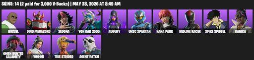 [PC/PSN/XBOX] | 14 skins | Russel | Dino Megazord | Sedona | Yon Dar 3000 | Augury | UNSC Spartan | Hana Park | Redline Racer | Spike Spiegel | Danica | Full Access