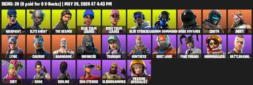 [PC/PSN/XBOX] | 26 skins | Take The L | OG STW | The Reaper | Elite Agent | Mako | Warpaint | Blue Team Leader | Rose Team Leader | Blue Striker | Full Access