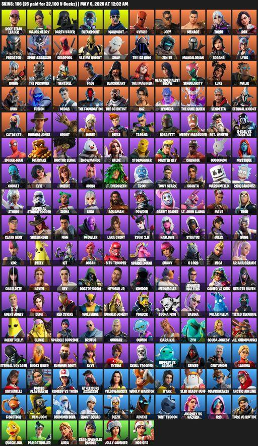 [PC/XBOX] | 166 skins | OG STW | Lara Croft | Reaper Axe | Rose Team Leader | Major Glory | Darth Vader | Breakpoint | Warpaint | Hybrid | Joey | Full Access