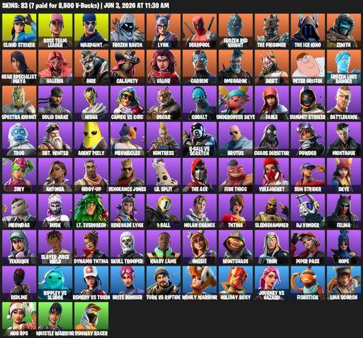 [PC/XBOX] | 83 skins | OG STW | Reaper Axe | Cloud Striker | Rose Team Leader | Warpaint | Frozen Raven | Lynx | Deadpool | Frozen Red Knight | Full Access
