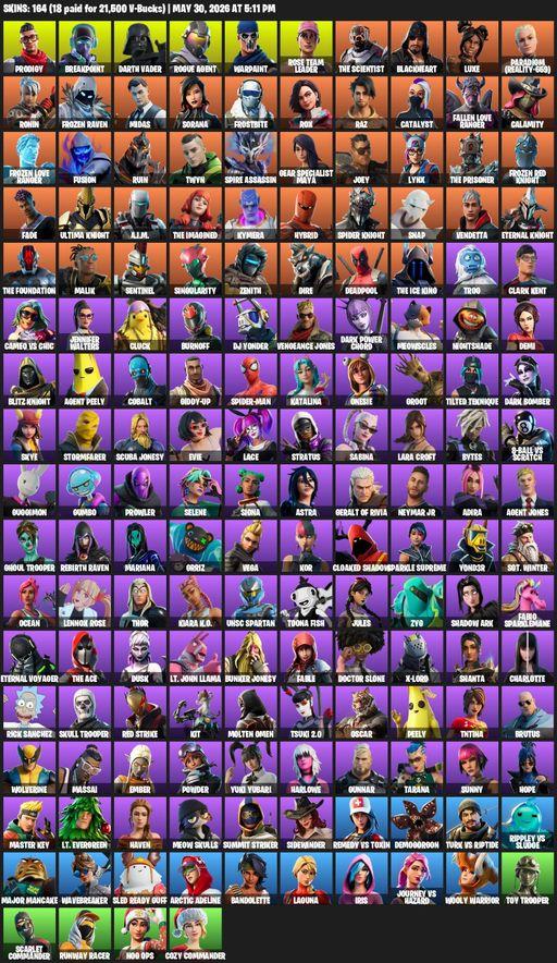 [PC/XBOX] | 164 skins | OG STW | Lara Croft | Reaper Axe | Prodigy | Breakpoint | Darth Vader | Rogue Agent | Warpaint | Rose Team Leader | Full Access