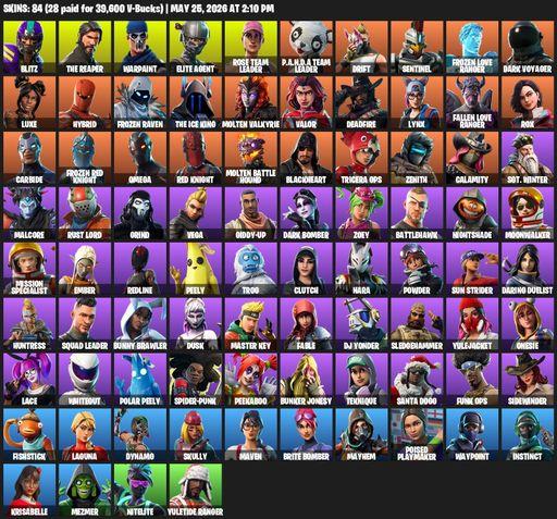 [PC/XBOX] | 84 skins | Take The L | OG STW | The Reaper | Elite Agent | Omega | Blitz | Warpaint | Rose Team Leader | P.A.N.D.A Team Leader | Drift | Full Access