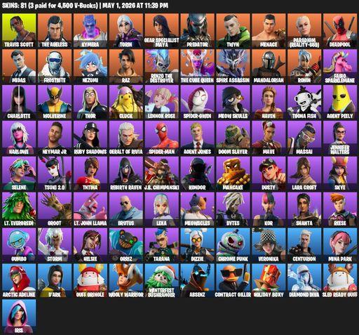 [PC/PSN] | 81 skins | Travis Scott | Lara Croft | The Ageless | Kymera | Torin | Gear Specialist Maya | Predator | Twyn | Menace | Full Access