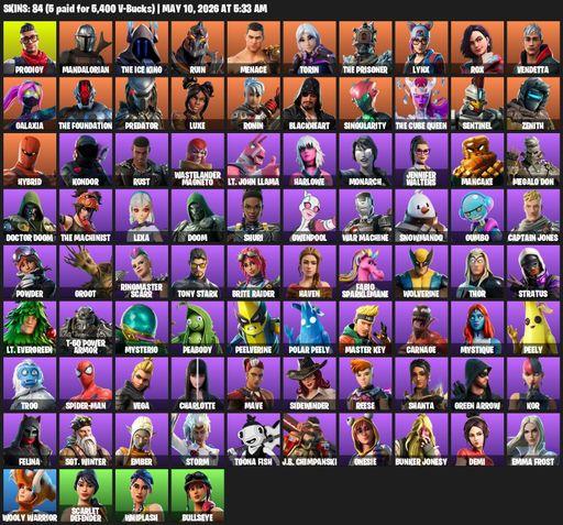 [PC/XBOX] | 84 skins | Prodigy | Mandalorian | The Ice King | Ruin | Menace | Torin | The Prisoner | Lynx | Rox | Vendetta | Galaxia | The Foundation | Full Access