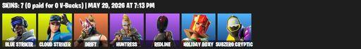 [PC/XBOX] | 7 skins | 800 V-bucks | Blue Striker | Cloud Striker | Drift | Huntress | Redline | Holiday Boxy | Subzero Cryptic | Controller | Full Access