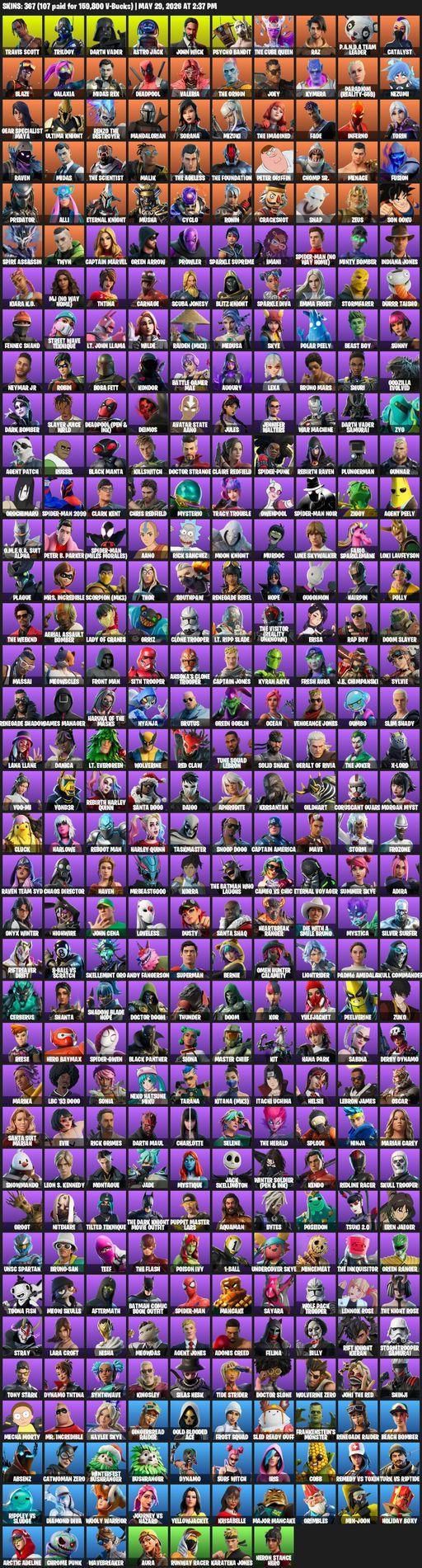 [PC/PSN/XBOX] | 367 skins | Merry Mint Axe | Renegade Raider | Travis Scott | Lara Croft | Trilogy | Darth Vader | Astro Jack | John Wick | Full Access