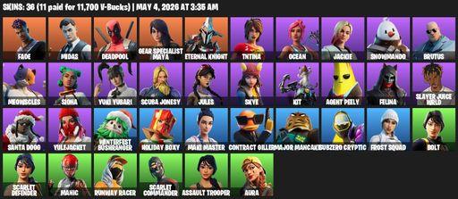 [PC/PSN/XBOX] | 36 skins | Merry Mint Axe | Fade | Midas | Deadpool | Gear Specialist Maya | Eternal Knight | TNTina | Ocean | Jackie | Snowmando | Full Access