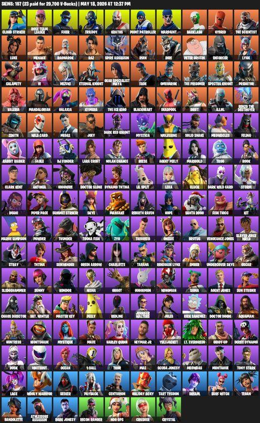[PC/XBOX] | 157 skins | Leviathan Axe | OG STW | Lara Croft | Cloud Striker | Rose Team Leader | Fixer | Trilogy | Kratos | Point Patroller | Warpaint | Full Access