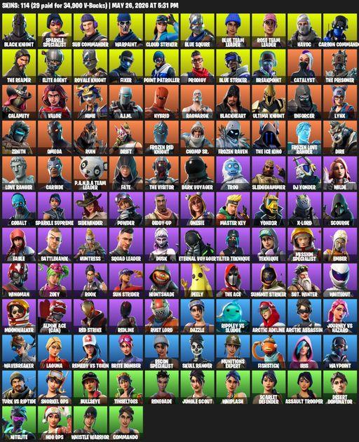 [PC/XBOX] | 114 skins | Take The L | Floss | OG STW | Black Knight | Sparkle Specialist | Royale Knight | The Reaper | Elite Agent | Blue Squire | Full Access