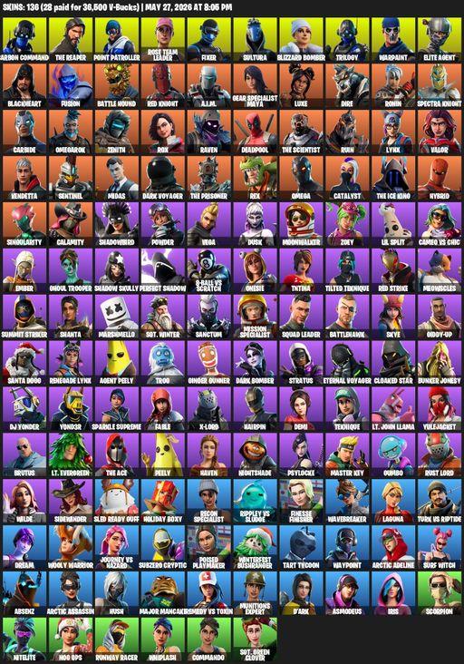 [PC/PSN/XBOX] | 136 skins | Take The L | OG STW | The Reaper | Elite Agent | Omega | Carbon Commando | Point Patroller | Rose Team Leader | Fixer | Full Access