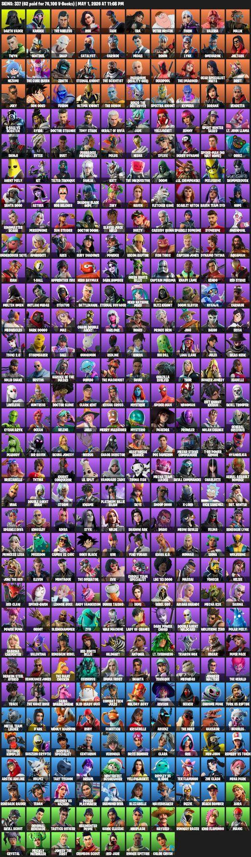 [PC] | 337 skins | Merry Mint Axe | Renegade Raider | Darth Vader | Xander | The Ageless | Rox | Fade | Era | Peter Griffin | Torin | Valeria | Malik | Full Access