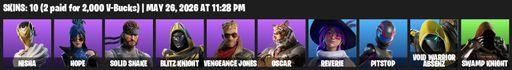 [PC/PSN/XBOX] | 10 skins | Nisha | Hope | Solid Snake | Blitz Knight | Vengeance Jones | Oscar | Reverie | Pitstop | Void Warrior Absenz | Full Access