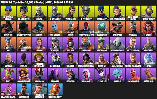 [PC/XBOX] | 54 skins | 650 V-bucks | Take The L | OG STW | The Reaper | Elite Agent | Blue Squire | Blue Team Leader | Trailblazer | Havoc | Warpaint | Full Access