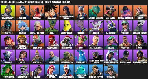 [PC/PSN/XBOX] | 48 skins | Take The L | Rogue Agent | Carbide | Deadpool | Son Goku | Gear Specialist Maya | Lynx | Moisty Merman | Calamity | Full Access