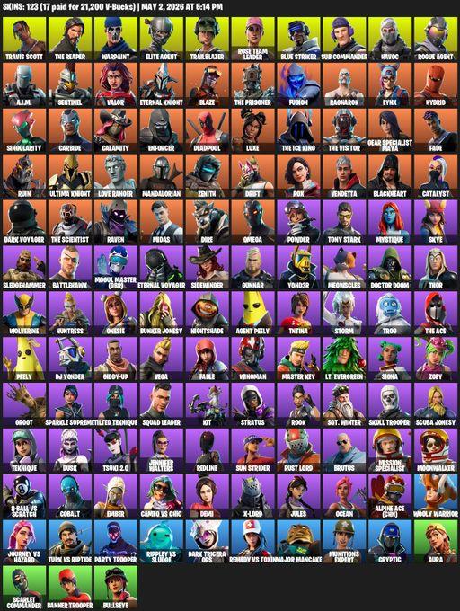 [PC/PSN/XBOX] | 123 skins | 2000 V-bucks | Take The L | OG STW | Travis Scott | The Reaper | Elite Agent | Omega | Warpaint | Trailblazer | Full Access