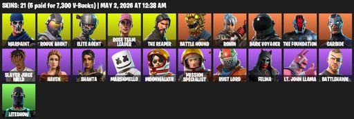 [PC/PSN/XBOX] | 21 skins | 750 V-bucks | Take The L | OG STW | The Reaper | Elite Agent | Warpaint | Rogue Agent | Rose Team Leader | Battle Hound | Full Access