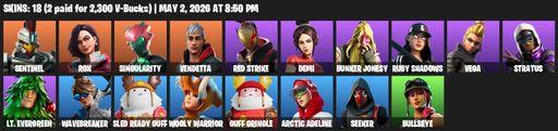 [PC/PSN/XBOX] | 18 skins | Sentinel | Rox | Singularity | Vendetta | Red Strike | Demi | Bunker Jonesy | Ruby Shadows | Vega | Stratus | Lt. Evergreen | Full Access