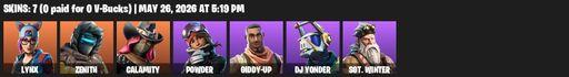 [PC/PSN/XBOX] | 7 skins | Lynx | Zenith | Calamity | Powder | Giddy-up | DJ Yonder | Sgt. Winter | Reckoning | Scratchmark | Scorcher | Smash Up | Full Access