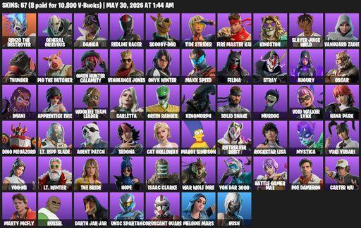 [PC/PSN/XBOX] | 57 skins | 900 V-bucks | Renzo the Destroyer | General Grievous | Danica | Redline Racer | Scooby-Doo | Tide Strider | FIRE Master Kai | Full Access