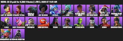 [PC/PSN/XBOX] | 22 skins | Lady of Cranes | Dynamo TNTina | Godzilla Evolved | LBC '93 Dogg | Nyanja | Jade | Slayer Juice WRLD | The Night Rose | Full Access