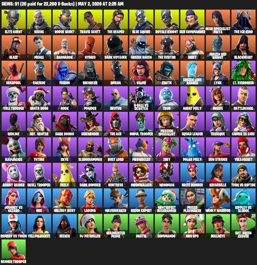 [PC/PSN/XBOX] | 91 skins | Merry Mint Axe | Take The L | Travis Scott | Royale Knight | The Reaper | Elite Agent | Blue Squire | Omega | Havoc | Full Access