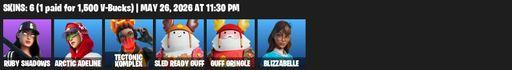 [PC/PSN] | 6 skins | Ruby Shadows | Arctic Adeline | Tectonic Komplex | Sled Ready Guff | Guff Gringle | Blizzabelle | Ol' Woody | Full Access