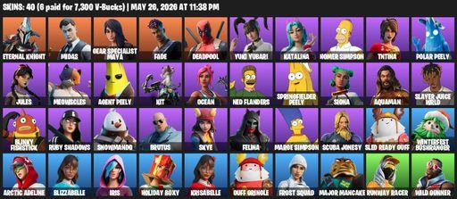 [PC/XBOX] | 40 skins | Eternal Knight | Midas | Gear Specialist Maya | Fade | Deadpool | Yuki Yubari | Katalina | Homer Simpson | TNTina | Polar Peely | Full Access