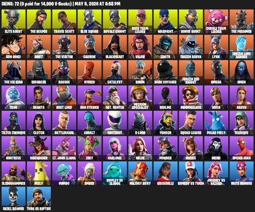 [PC/PSN] | 72 skins | 600 V-bucks | Take The L | OG STW | Travis Scott | Royale Knight | The Reaper | Elite Agent | Blue Squire | Omega | Full Access