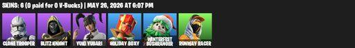 [PC/PSN/XBOX] | 6 skins | Clone Trooper | Blitz Knight | Yuki Yubari | Holiday Boxy | Winterfest Bushranger | Runway Racer | Hadean Key | Full Access