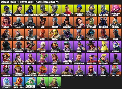 [PC/XBOX] | 65 skins | Take The L | Royale Knight | The Reaper | Elite Agent | Blue Squire | Omega | Blue Striker | Carbon Commando | Prodigy | Full Access
