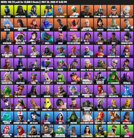 [PC/XBOX] | 100 skins | Sultura | Darth Vader | Xander | Cloud Striker | The Origin | Backlash | Malik | Eternal Knight | The Ageless | Snap | Nezumi | Full Access