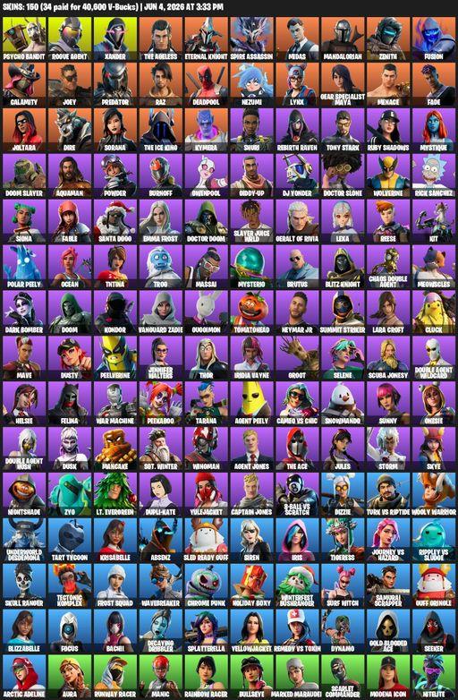[PC/PSN/XBOX] | 150 skins | Leviathan Axe | Merry Mint Axe | Lara Croft | Psycho Bandit | Rogue Agent | Xander | The Ageless | Eternal Knight | Full Access