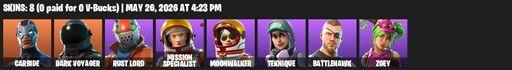 [PC/PSN/XBOX] | 8 skins | Take The L | Carbide | Dark Voyager | Rust Lord | Mission Specialist | Moonwalker | Teknique | Battlehawk | Zoey | EVA | Full Access