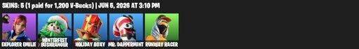 [PC/PSN/XBOX] | 5 skins | Explorer Emilie | Winterfest Bushranger | Holiday Boxy | Mr. Dappermint | Runway Racer | Ember Pick | The Gorgonblades | Full Access