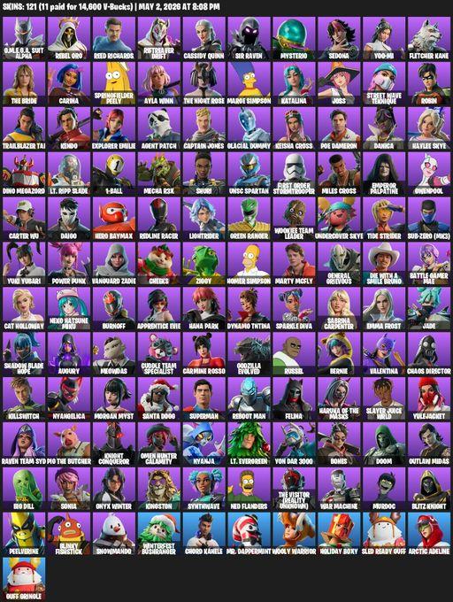 [PC] | 121 skins | O.M.E.G.A. Suit Alpha | Rebel Oro | Reed Richards | Riftreaver Drift | Cassidy Quinn | Sir Raven | Mysterio | Sedona | Yoo-mi | Full Access
