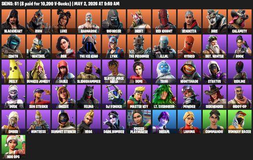 [PC/XBOX] | 51 skins | 1500 V-bucks | Blackheart | Ruin | Luxe | Ragnarok | Enforcer | Drift | Red Knight | Vendetta | Dire | Calamity | Zenith | Full Access