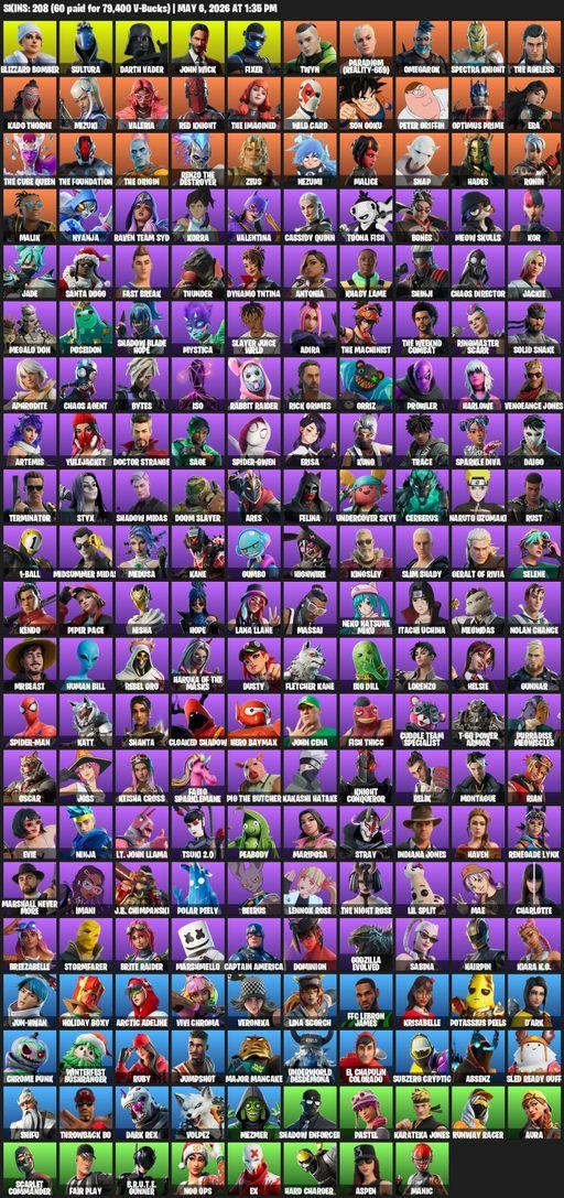 [PC/XBOX] | 208 skins | Reaper Axe | Blizzard Bomber | Sultura | Darth Vader | John Wick | Fixer | Twyn | Paradigm (Reality-659) | Omegarok | Full Access