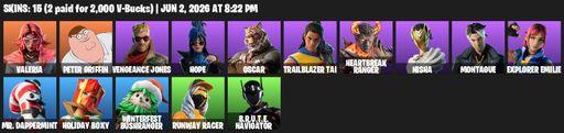[PC/PSN] | 15 skins | Valeria | Peter Griffin | Vengeance Jones | Hope | Oscar | Trailblazer Tai | Heartbreak Ranger | Nisha | Montague | Full Access