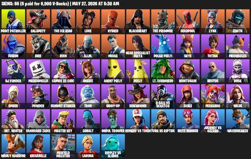 [PC/XBOX] | 55 skins | Reaper Axe | Point Patroller | Calamity | The Ice King | Luxe | Hybrid | Blackheart | The Prisoner | Deadpool | Lynx | Zenith | Full Access