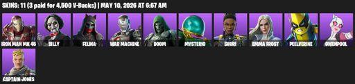 [PC/PSN/XBOX] | 11 skins | Iron Man Mk 45 | Billy | Felina | War Machine | Doom | Mysterio | Shuri | Emma Frost | Peelverine | Gwenpool | Full Access