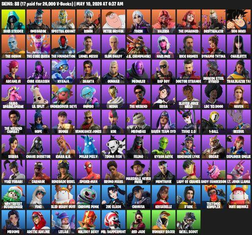 [PC/XBOX] | 88 skins | Surf Strider | Omegarok | Spectra Knight | Ronin | Peter Griffin | Torin | Valeria | The Imagined | Driftwalker | Son Goku | Full Access