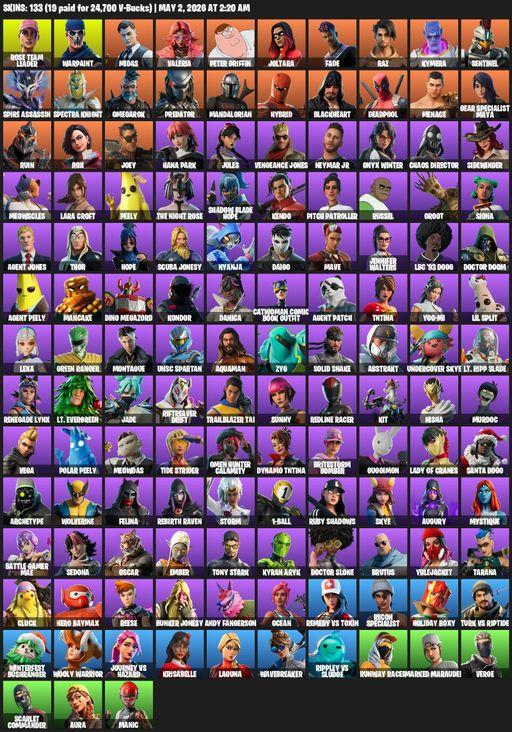[PC/PSN/XBOX] | 133 skins | Leviathan Axe | OG STW | Lara Croft | Rose Team Leader | Warpaint | Midas | Valeria | Peter Griffin | Joltara | Fade | Raz | Full Access