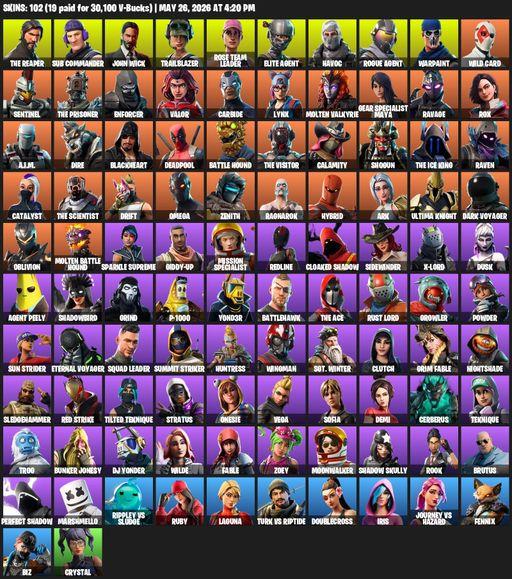 [PC/PSN/XBOX] | 102 skins | 500 V-bucks | Take The L | OG STW | The Reaper | Elite Agent | Omega | Sub Commander | John Wick | Trailblazer | Full Access