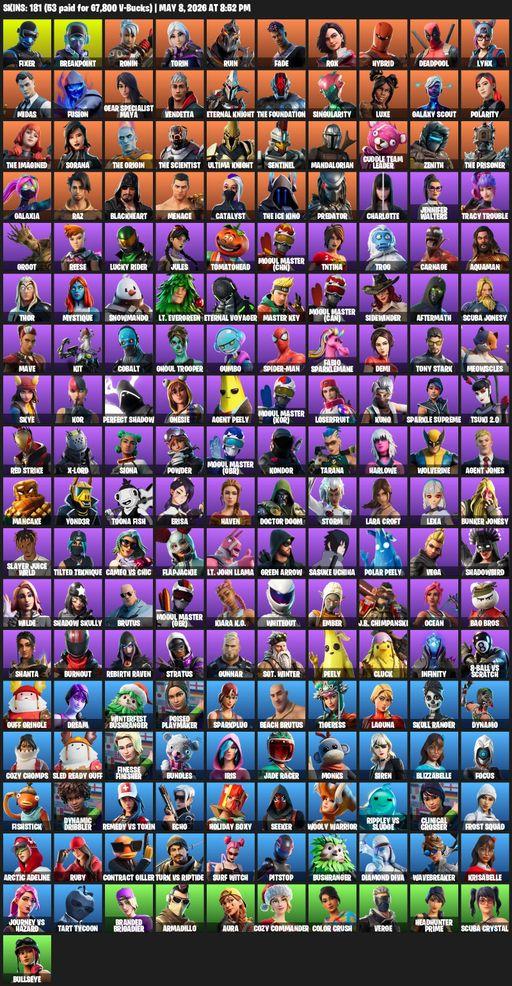 [PC/XBOX] | 181 skins | 750 V-bucks | Leviathan Axe | Lara Croft | Fixer | Breakpoint | Ronin | Torin | Ruin | Fade | Rox | Hybrid | Deadpool | Lynx | Full Access