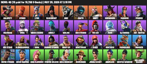 [PC/PSN] | 40 skins | Calamity | Hybrid | Lynx | Blackheart | Dire | Zenith | Drift | Sidewinder | Paradox | Powder | Maverick | Dusk | Wreck Raider | Full Access