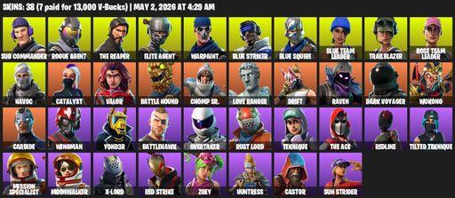 [PC/PSN/XBOX] | 38 skins | Take The L | OG STW | The Reaper | Elite Agent | Blue Squire | Sub Commander | Rogue Agent | Warpaint | Blue Striker | Full Access