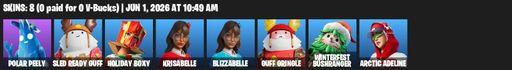 [PC/PSN/XBOX] | 8 skins | Polar Peely | Sled Ready Guff | Holiday Boxy | Krisabelle | Blizzabelle | Guff Gringle | Winterfest Bushranger | Full Access