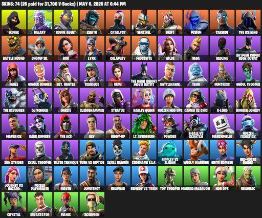 [PC/PSN/XBOX] | 74 skins | IKONIK | Galaxy | Rogue Agent | Zenith | Catalyst | Sentinel | Drift | Fusion | Carbide | The Ice King | Battle Hound | Full Access